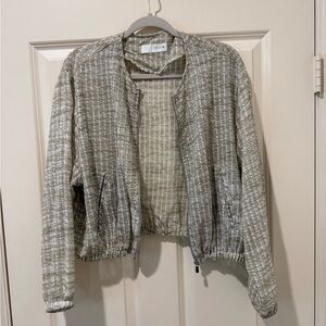 Zara Cream-Gray Textured Jacket